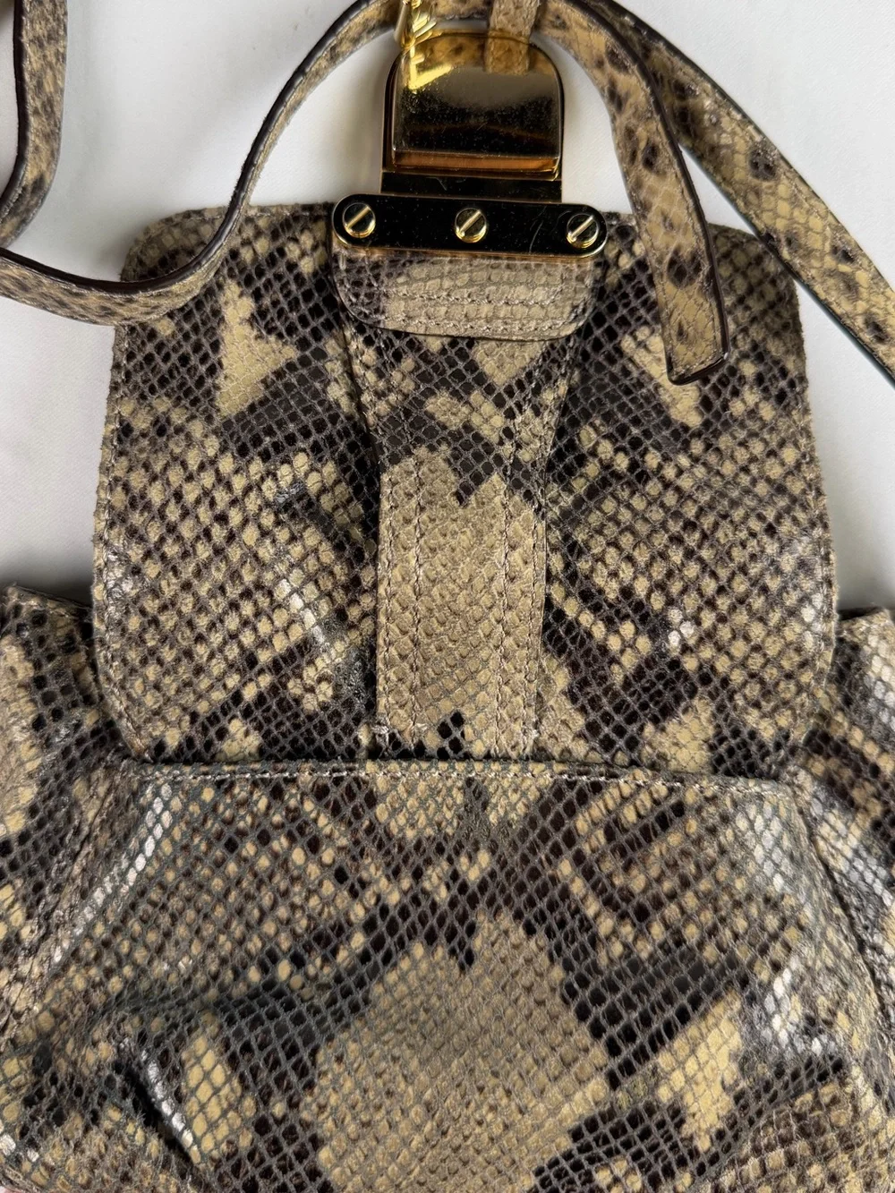 Michael Kors Snake-Print Crossbody in Beige and Brown with Gold Hardware Classy